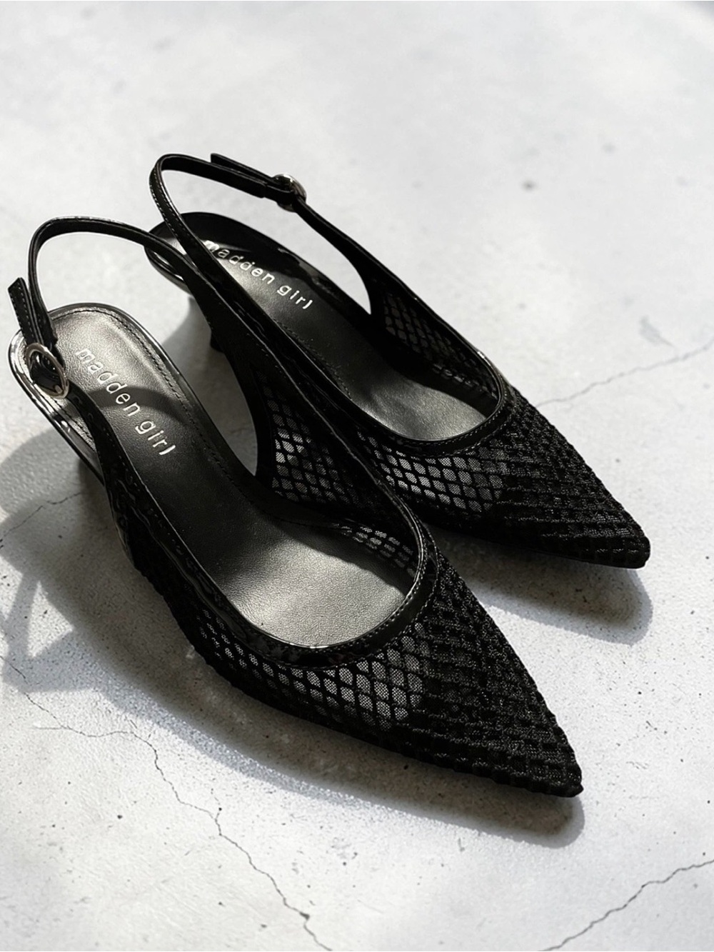 Madden Girl Black Mesh Slingback Pointed Heels